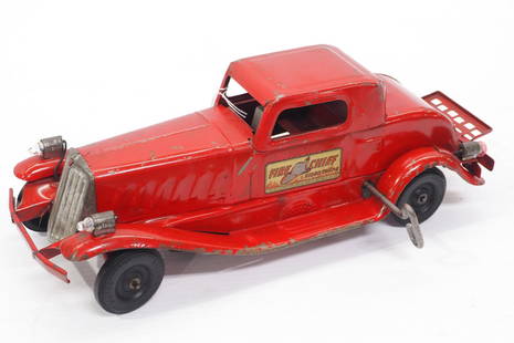 1930's Fire Chief Siren Coupe friction car: 1930's Fire Chief Siren Coupe friction car made by Girard Model Works, 14.5"L -Untested