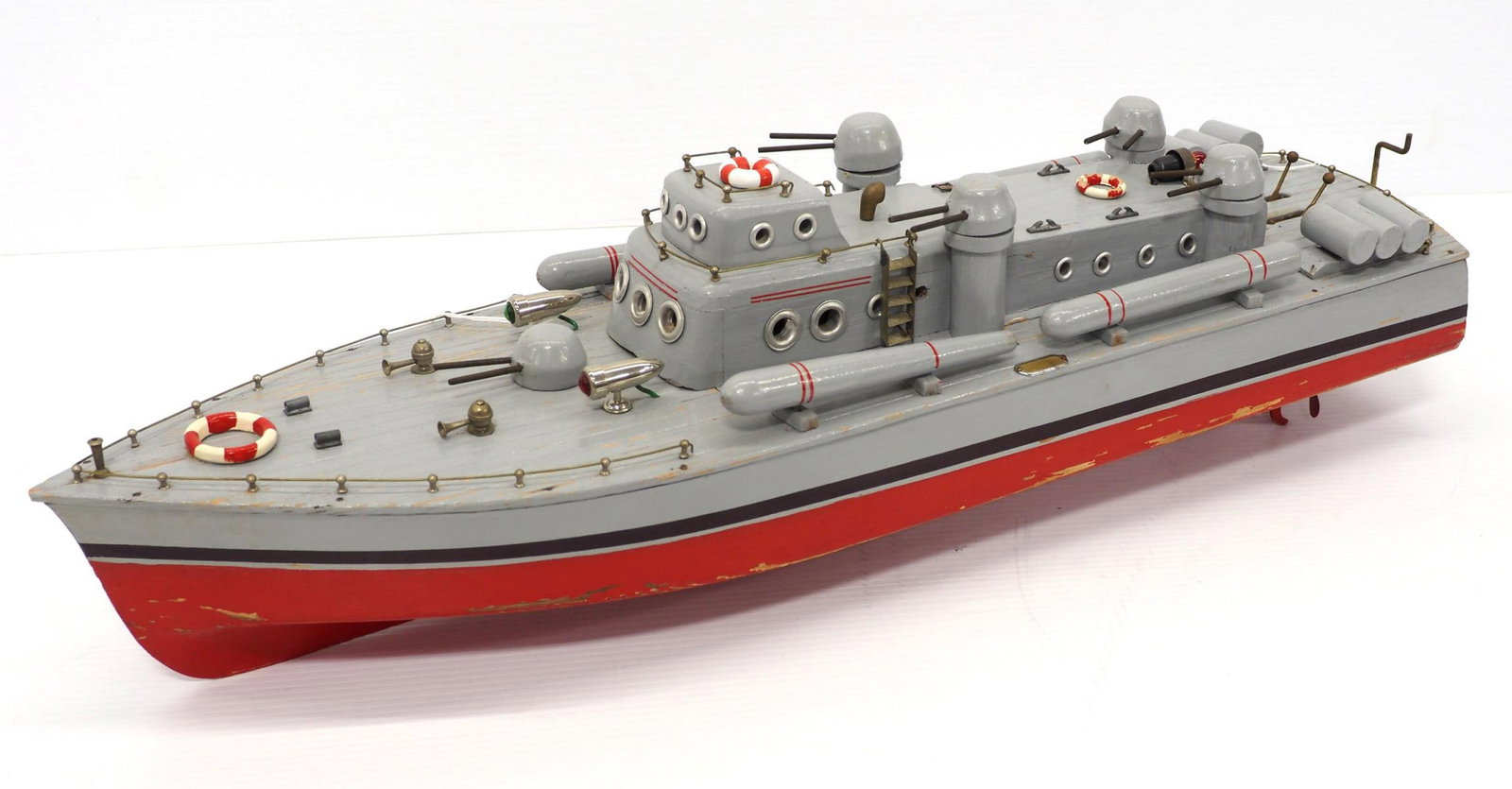 Wooden ITO battery-operated PT boat: 27"L wooden ITO battery-operated PT boat -Untested, Good