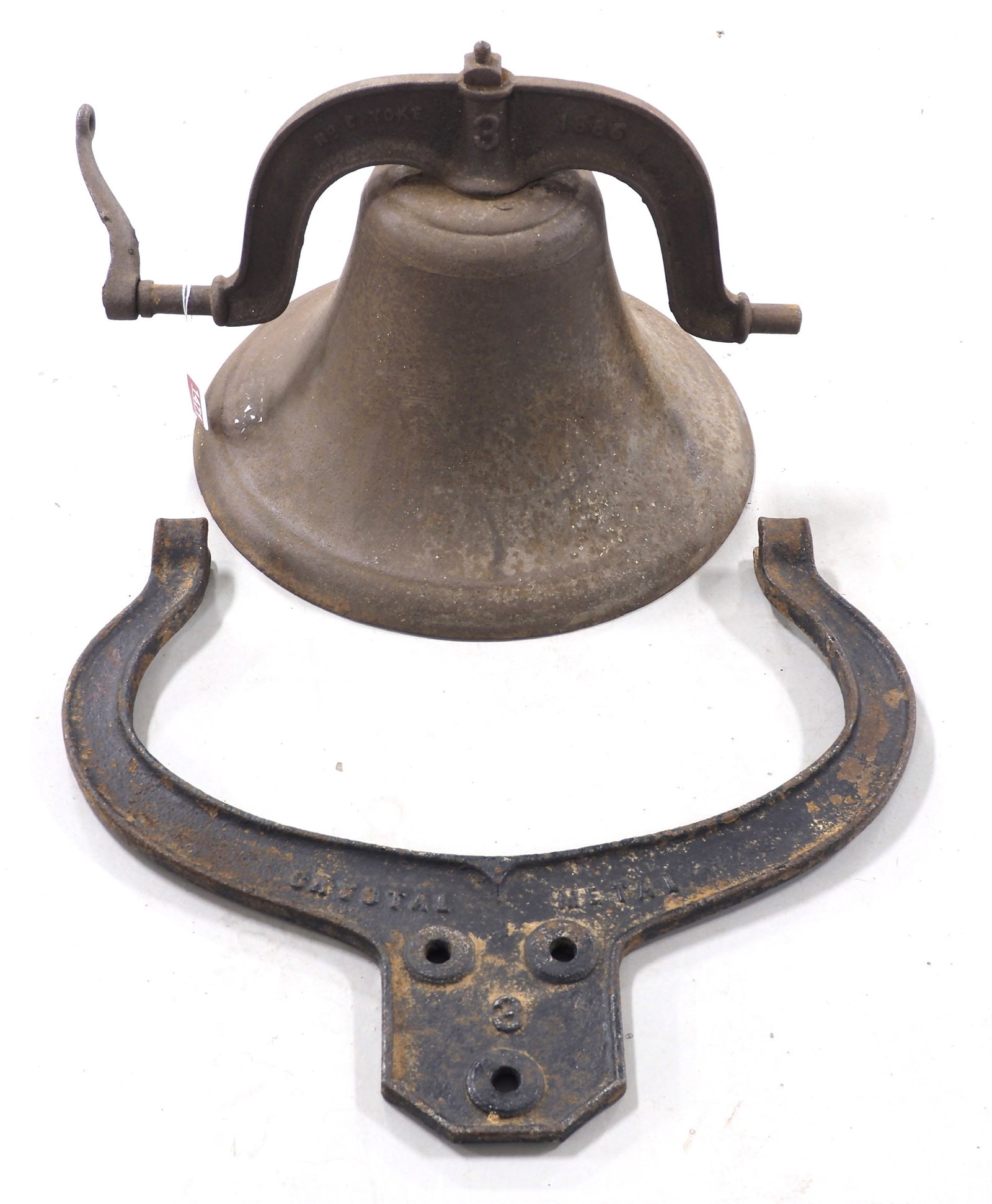 C.S. Bell & Co. No.3 cast iron bell: C.S. Bell & Co. No.3 cast iron bell with No.3 yoke, 18" dia. ***BUYER TO ARRANGE SHIPPING