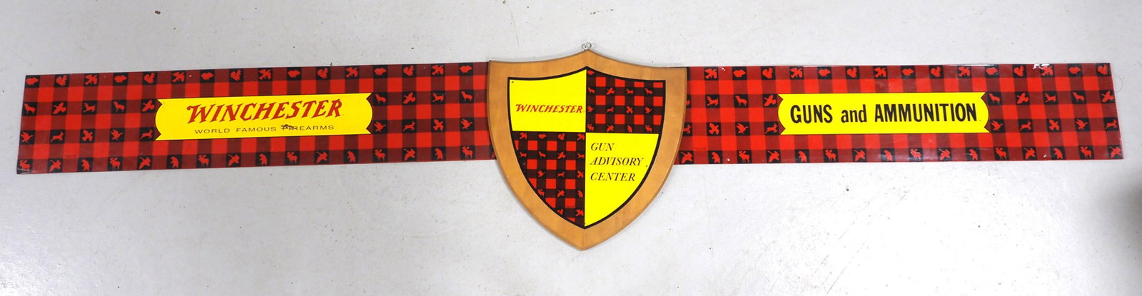 3-pc Winchester Guns and Ammunition sign: 9.5"x16" SST 3-pc Winchester Guns and Ammunition sign -Good