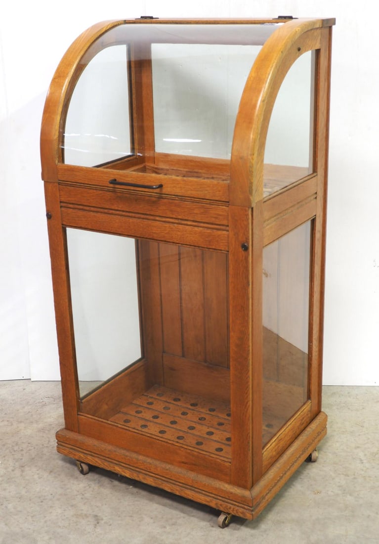 Oak curved front cane cabinet (1 of 3)