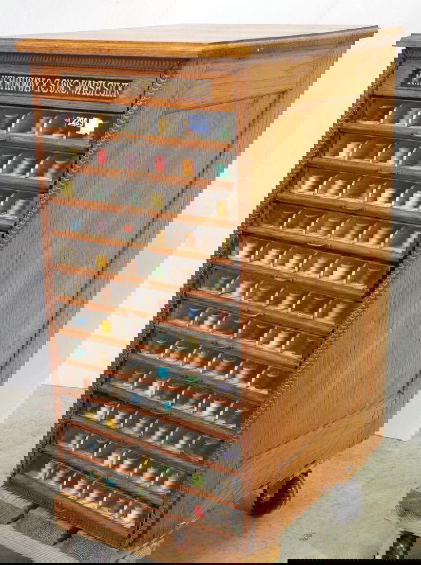 Oak and glass 12-drawer spool cabinet (1 of 4)