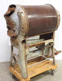 Planters cast iron peanut roaster: Planters cast iron peanut roaster with Mr Peanut on all 4 corners, 48"x22"x42"H - needs repair, missing parts * * WILL NOT SHIP