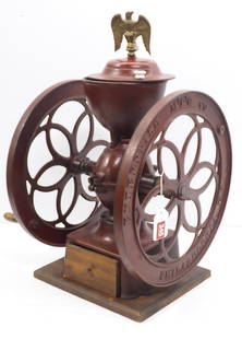 Enterprise hand-crank coffee grinder: Enterprise hand-crank coffee grinder, 17"dia. Wheels, 32"H overall