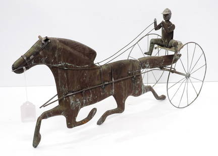 Copper horse and jockey weathervane: Copper horse and jockey weathervane, 30"L x 16"H