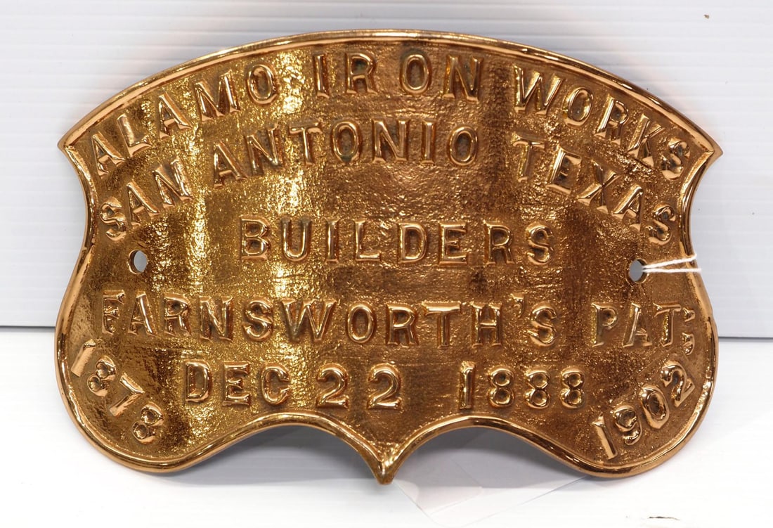 Brass convex Alamo Iron Works building sign (1 of 2)
