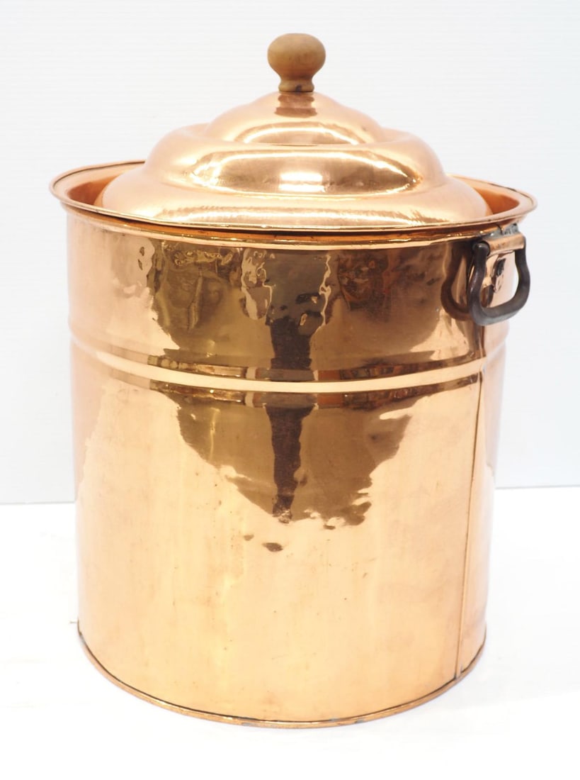 Copper pot with lid: Copper pot with lid, 16"H x 13"dia.