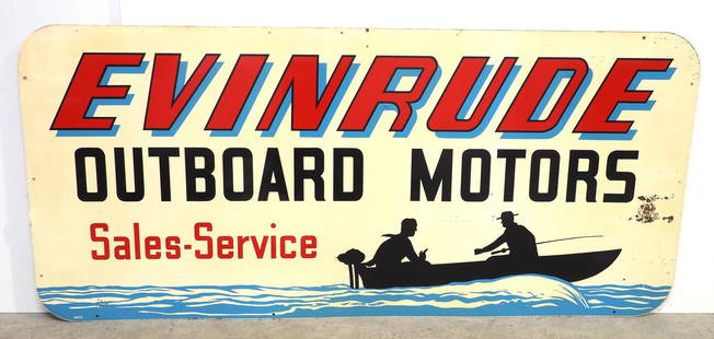 Evinrude Outboard Motors sign: 80"x36" DST Evinrude Outboard Motors sign, RARE version!! * * WILL NOT SHIP