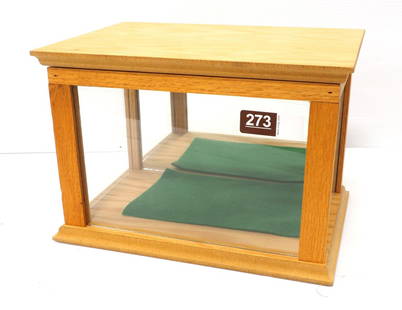 Wood & glass display case: Wood & glass display case with original box, 13.5"x9.5"x9.5"H