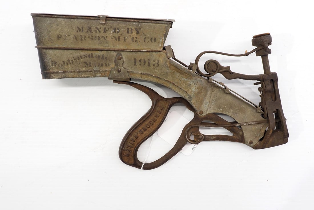 Pearson Mfg. hand operated nail gun: Pearson Mfg. hand-operated nail gun with good original stenciling