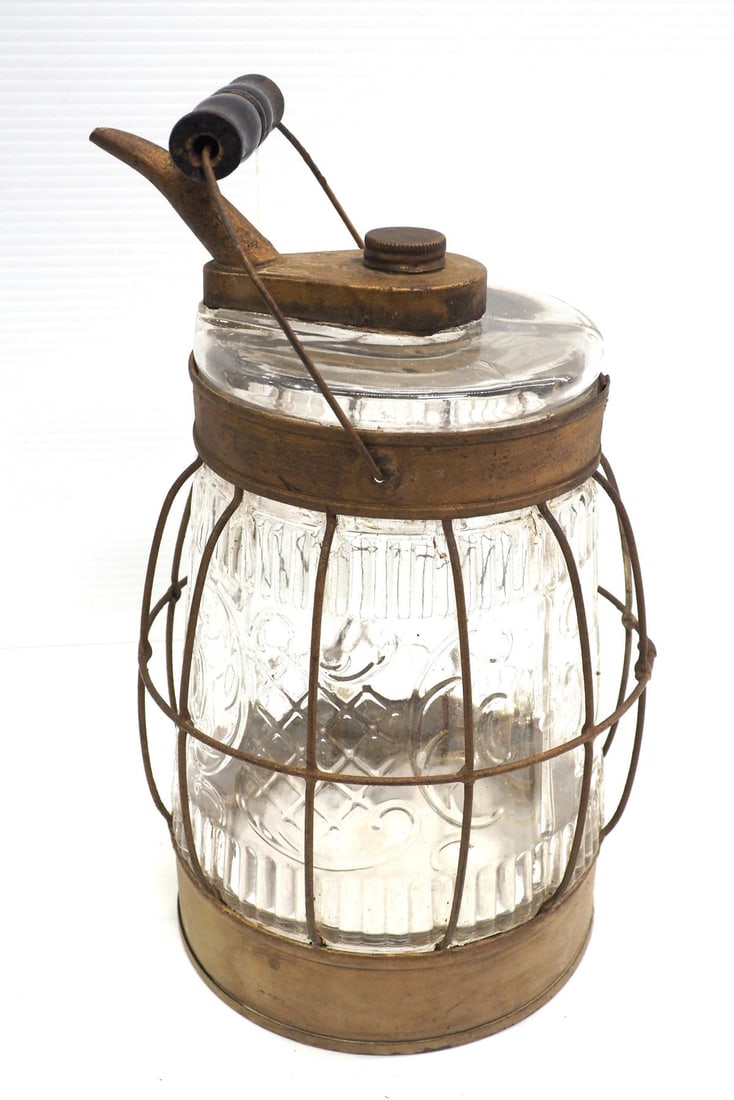 1-gallon glass Kerosene can with tin cage (1 of 3)