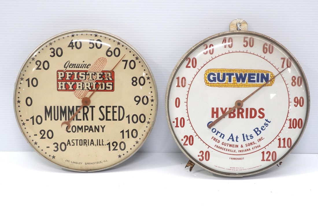 (2) Tin & glass thermometers (1 of 2)