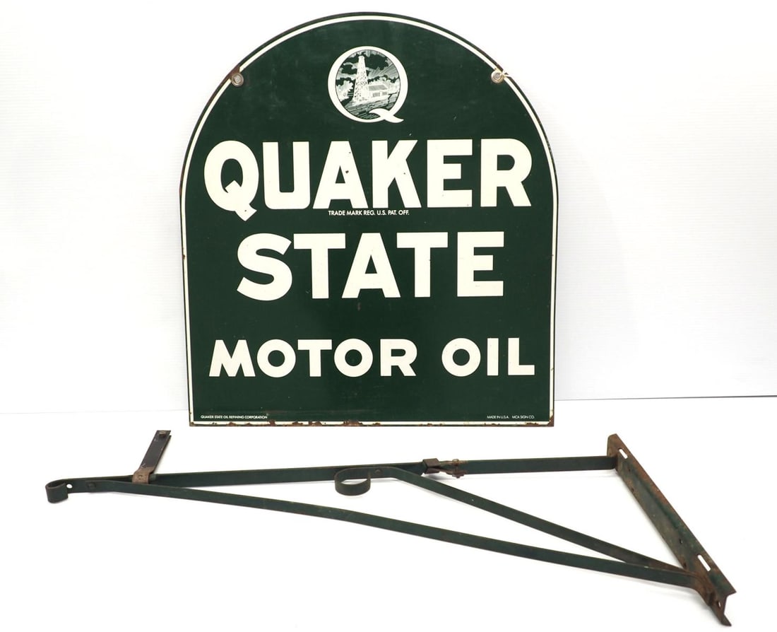 Quaker State Motor Oil sign with hanger (1 of 6)