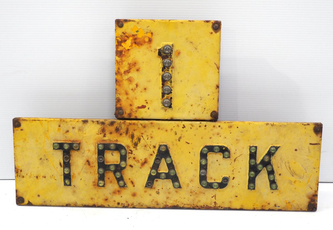 "1 Track" railroad sign with cat eye reflectors (1 of 3)
