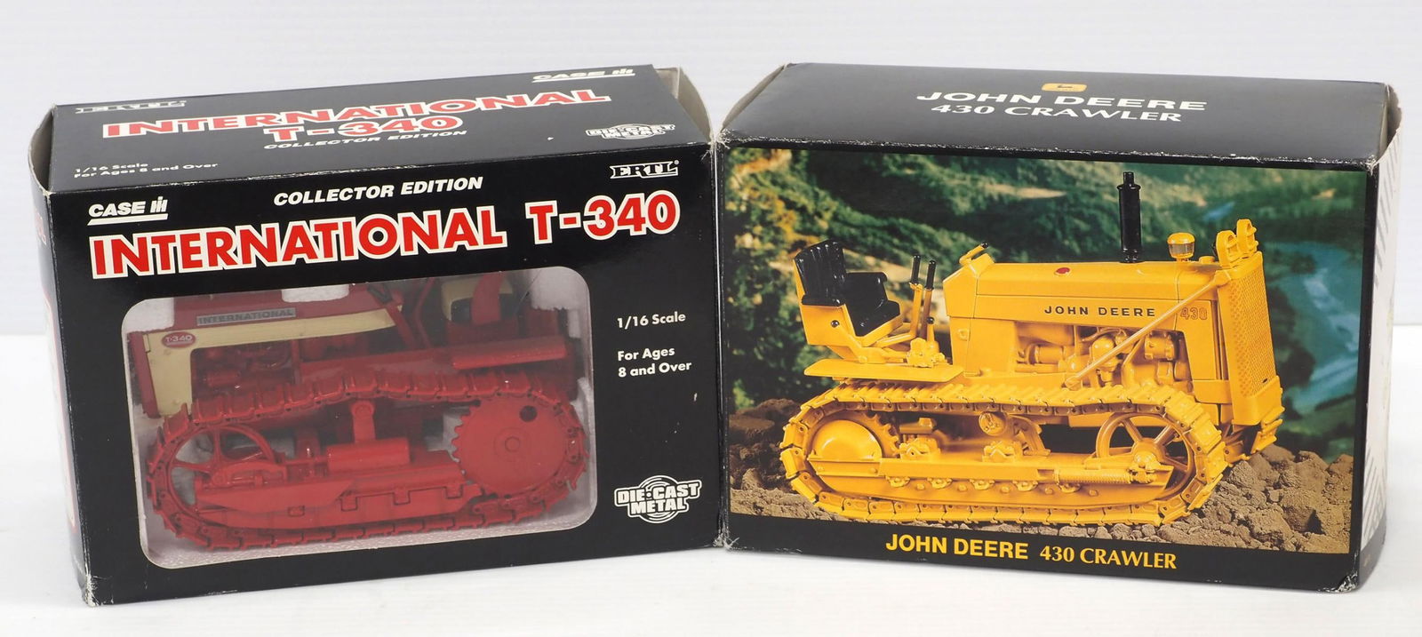 (2) Ertl Toy crawlers in boxes: Ertl Toy John Deere 430 crawler and Ertl International T340 crawler - both with box - both Very Good