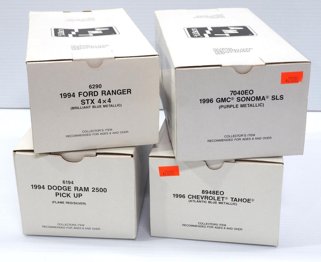 (4) Ertl AMT Promo Vehicles: (4) Ertl AMT Promo Vehicles: 1996 GMC Sonoma / 1996 Chevy Tahoe / 1994 Ford Ranger STX 4x4 / 1994 Dodge Ram 2500 Pickup - all NIB