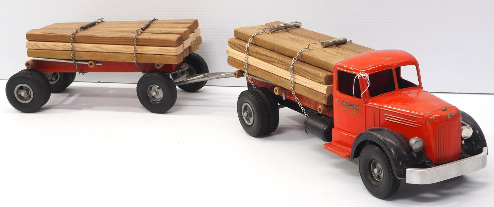 Smith Miller Tandem Log Truck: Smith Miller pressed steel Tandem Log Truck - truck has replaced eye bolt hitch, otherwise Good