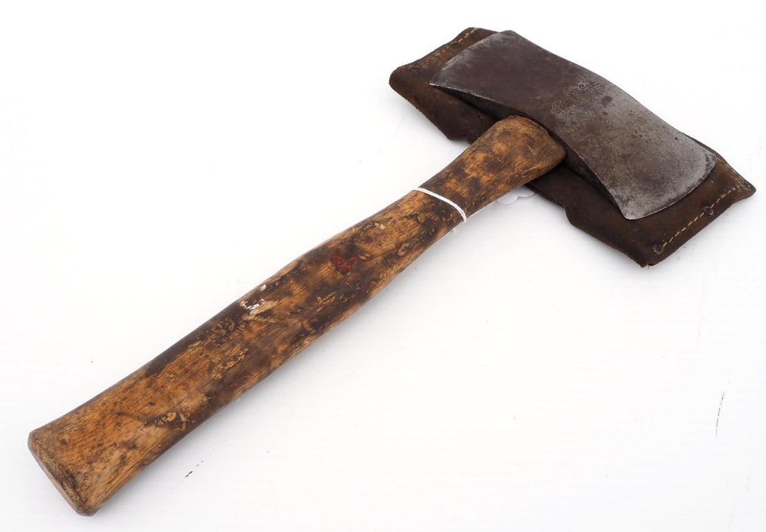 Double-edged axe marked Norlund: Double-edged axe marked Norlund with leather cover