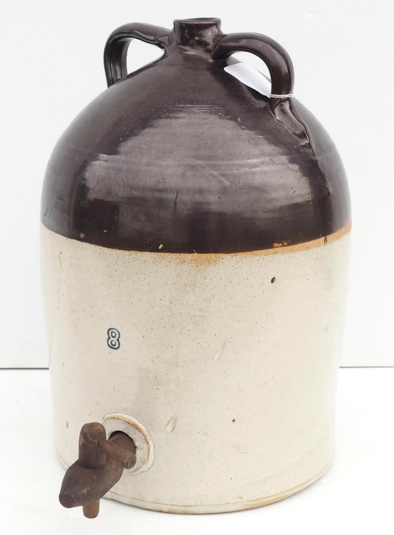 8-gallon crock harvest jug with wooden spigot (1 of 5)
