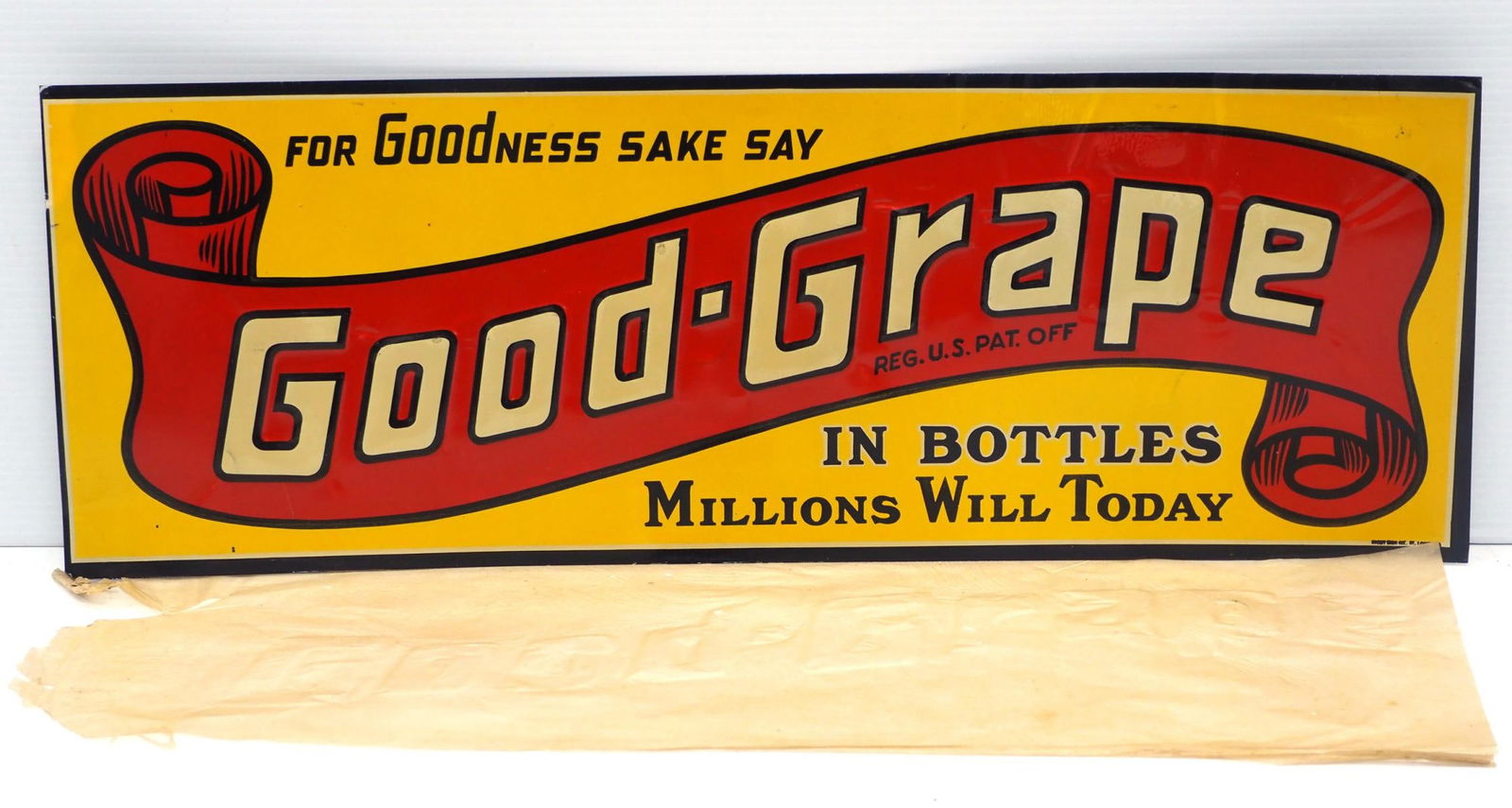 NOS Good Grape In Bottles sign: NOS 27"x10" SST Good Grape In Bottles sign - NOS, Near Mint