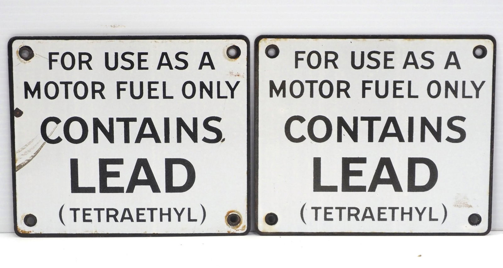 (2)For Use As A Motor Fuel Only, Contains Lead signs: (2) 7"x6" SSP For Use As A Motor Fuel Only, Contains Lead signs - Good