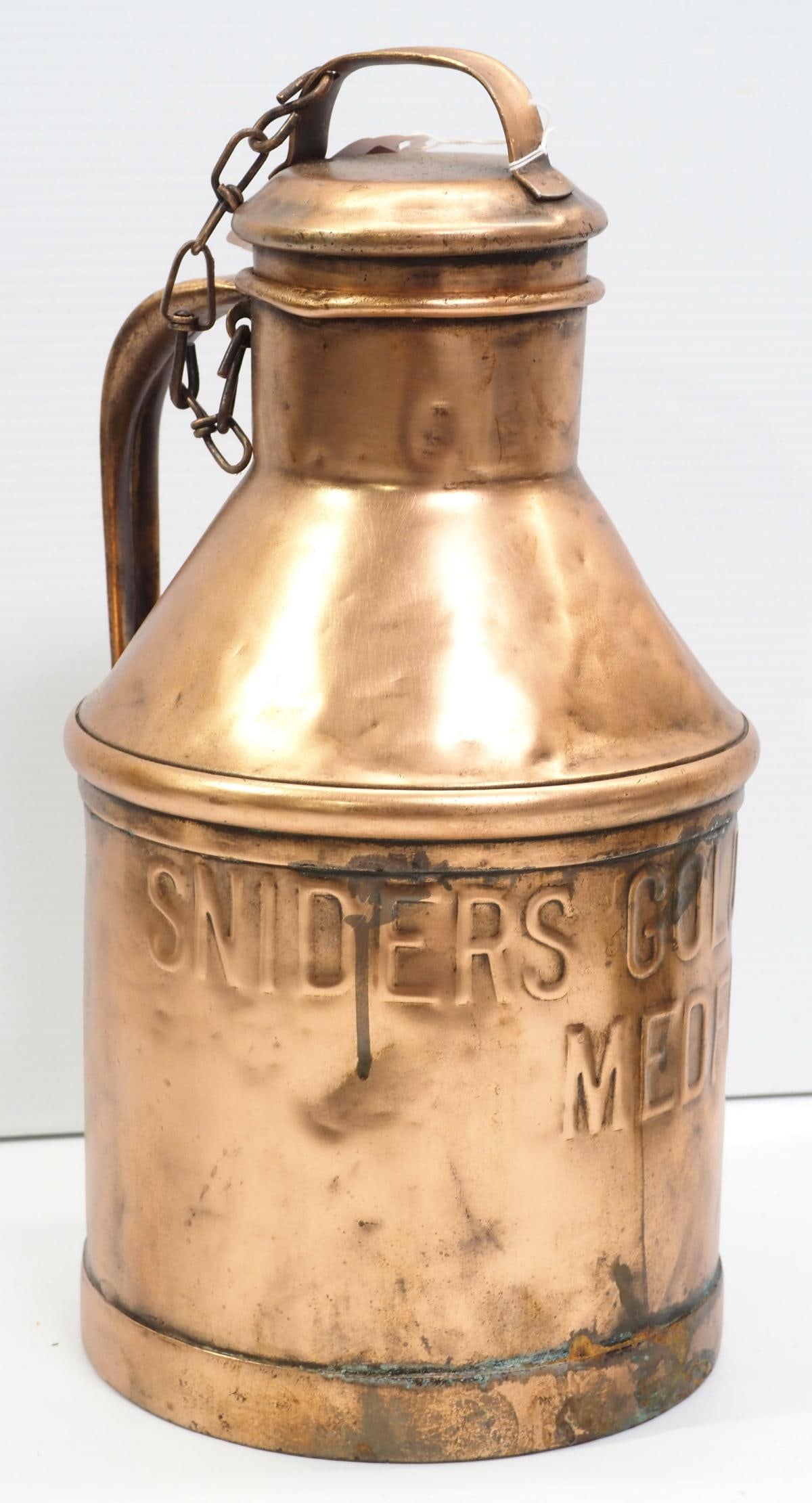 3-gallon can for Sniders Gold Medal of Medford: 3-gallon copper can for Sniders Gold Medal of Medford