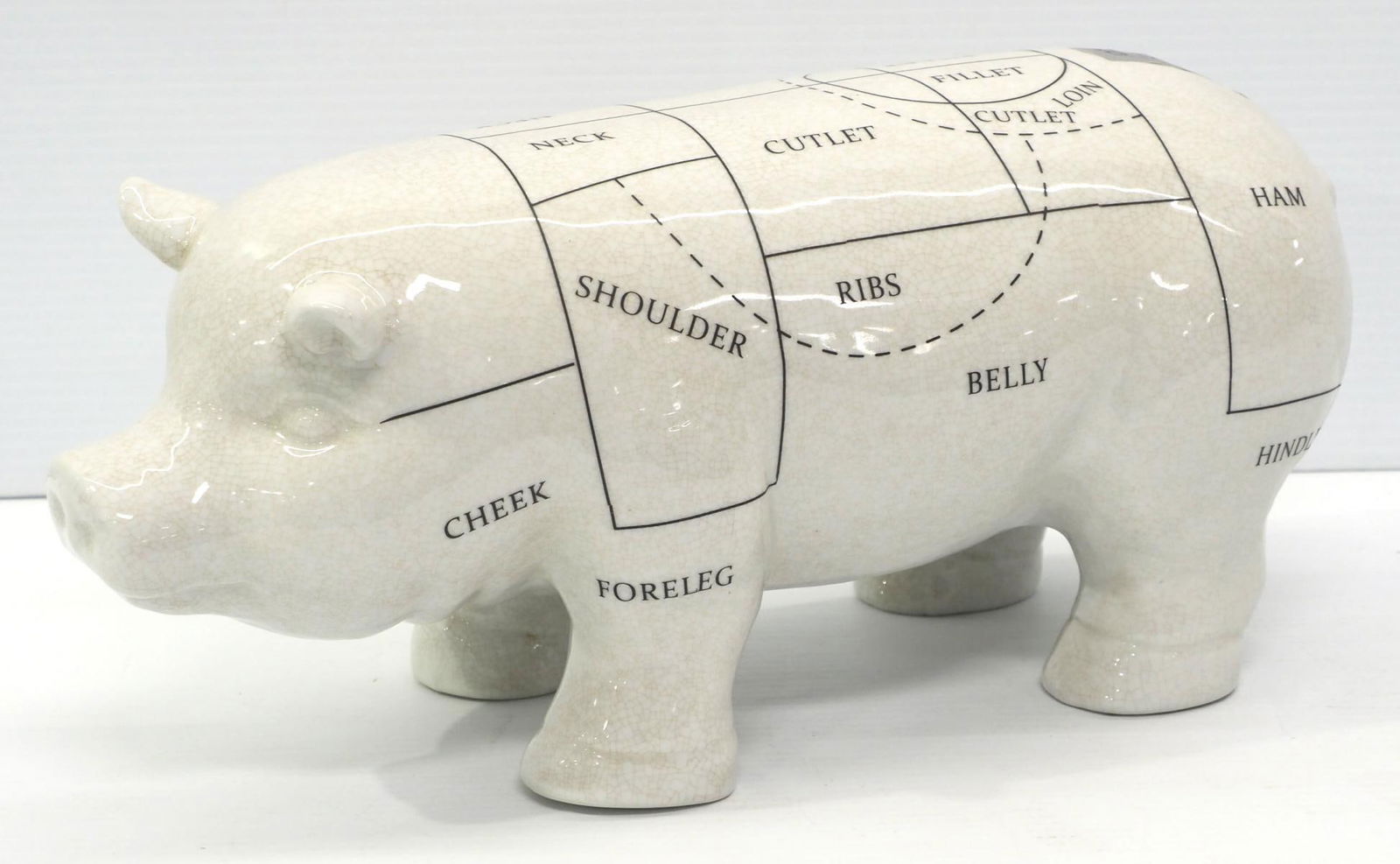 Porcelain pig model with meat cut diagram: Porcelain pig model with meat cut diagram - * * This lot will be delivered to the UPS Store for professional packing and shipping.