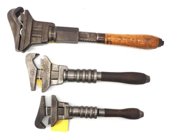 (3) Combo monkey/pipe screw-adjust wrenches