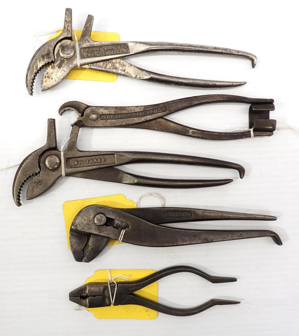 (5) Misc. pliers: (5) Misc. pliers including Pazzano, Whitaker, Carlson, Blue Bird and J. Spring, 6" to 8"L