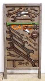 Board with Case steam engine wrenches, etc