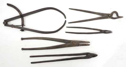 (4) Small blacksmith tongs & calipers