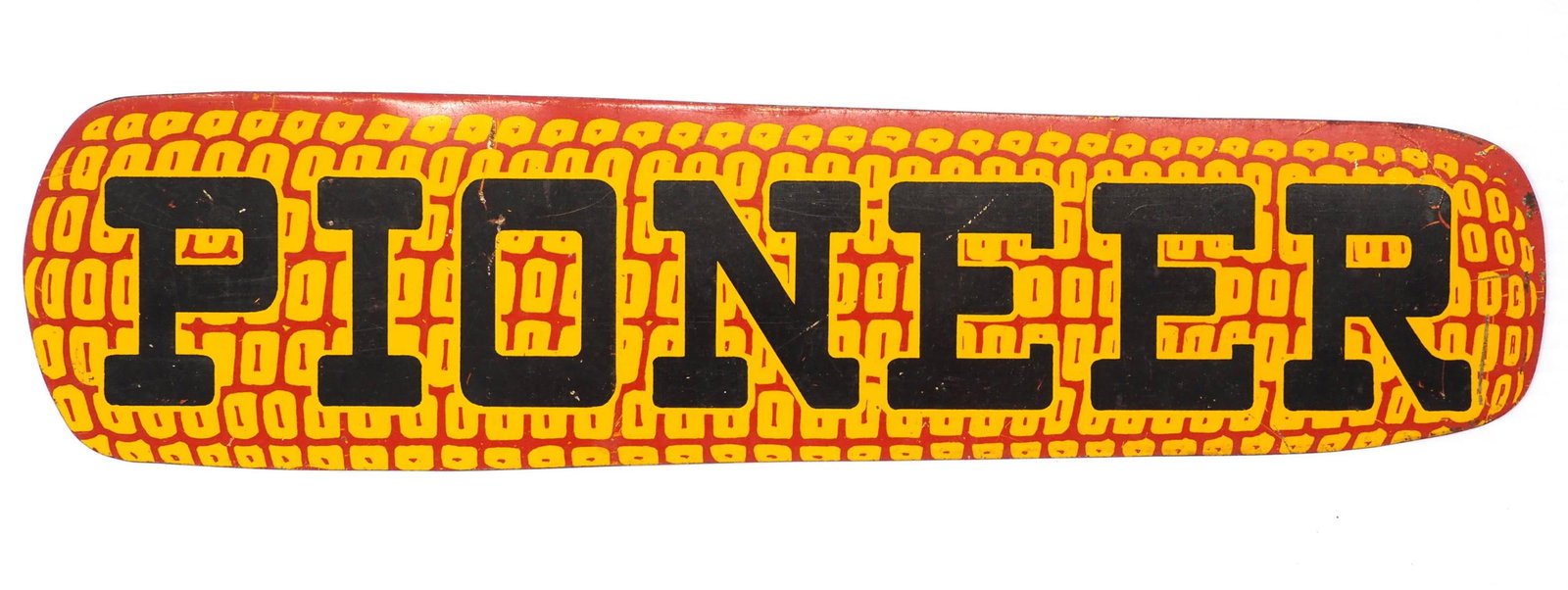Pioneer ear of corn-shaped sign: 13.5"x3.25" SST Pioneer ear of corn-shaped sign - Good
