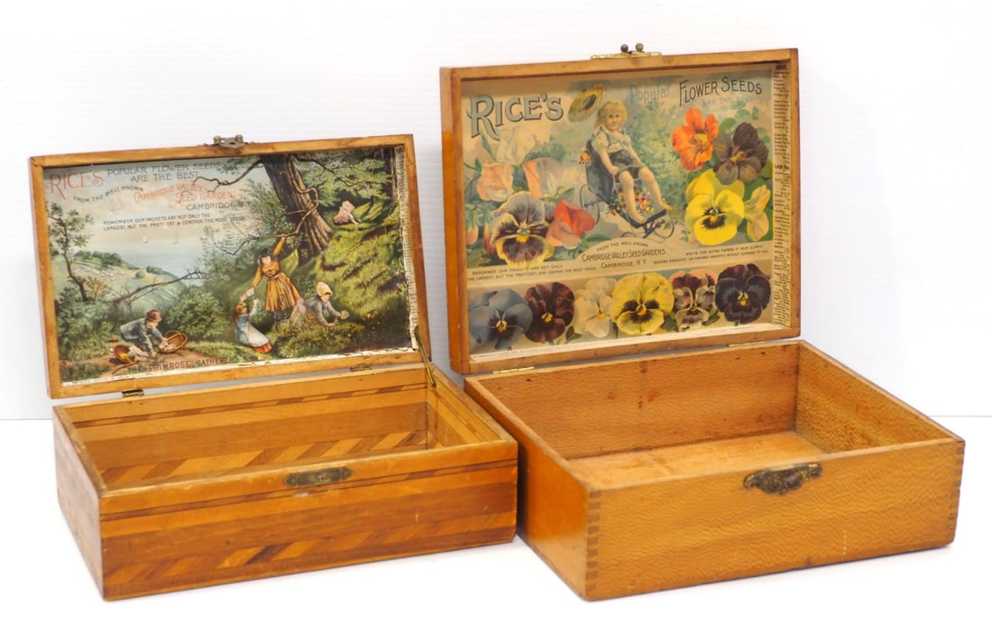 (2) Rice's Flower Seeds wooden boxes (1 of 2)