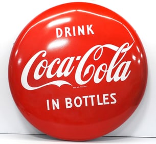 Coca Cola In Bottles button sign