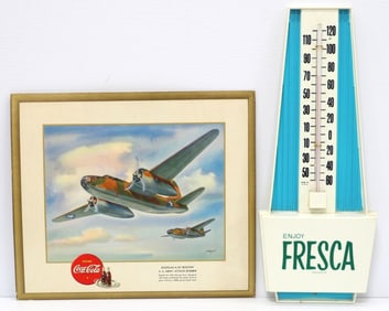 Fresca thermometer & Coca Cola adv.