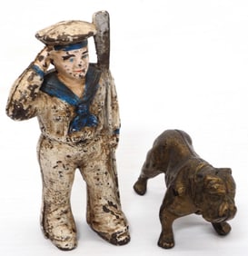 Arcade Bulldog paperweight / Hubley Sailor bank