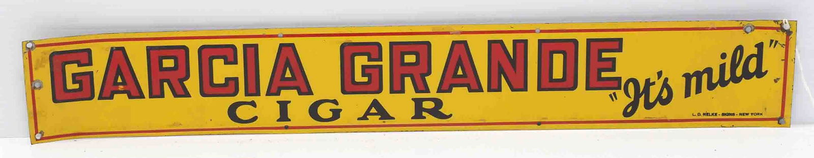 Garcia Grande Cigar sign: 22"x3.25" SST Garcia Grande Cigar sign, by L.D. Nelke Signs, New York - Good