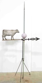Cow weathervane arrow and lavender glass ball