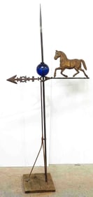 Horse weathervane arrow & clear cobalt glass ball