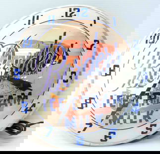 Borders Ice Cream Milk lighted clock: 16" tin & glass double bubble Borders Ice Cream Milk lighted clock - Very Good, works * * This lot will be delivered to the UPS Store for professional packing and shipping