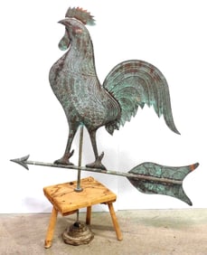 Copper rooster weathervane with arrow