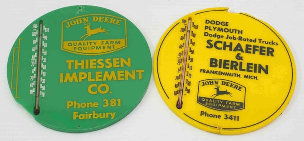 (2) John Deere dealer thermometers