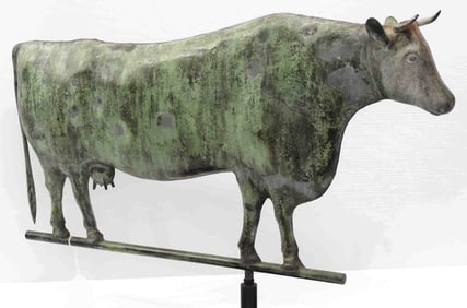 Copper milking cow weathervane