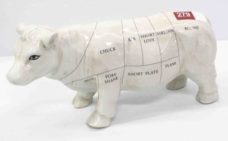Porcelain cow-shaped meat cut model