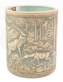 5 gallon crock with scene of deer in woods