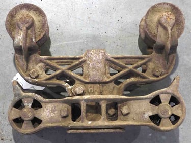 Early Porter swivel steel track hay trolley