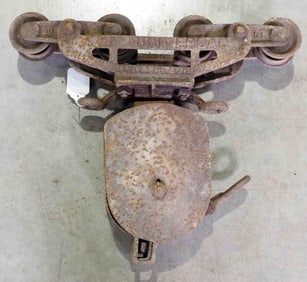 Universal hay trolley Co. steel track hay trolley