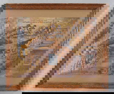 Sultana Tea and Coffee advertisement: 14"x10.5" cardboard Sultana Tea and Coffee advertisement depicting a coffee shop, copyright 1885 by The Great Atlantic and Pacific Tea Co., NY - Very Good with crease in bottom right corner