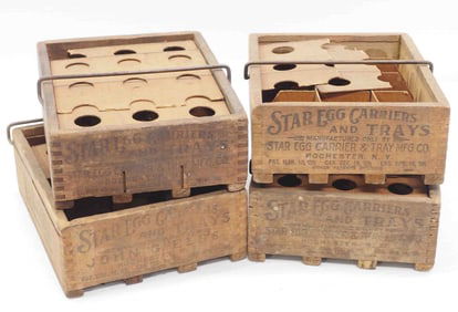 (4) Star Wooden Egg Carriers