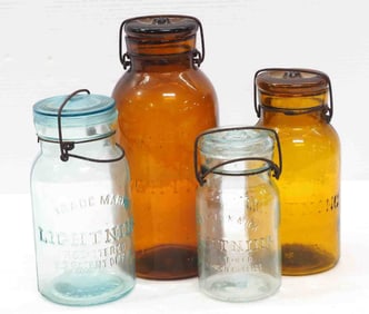 (4) Lightning glass canning jars